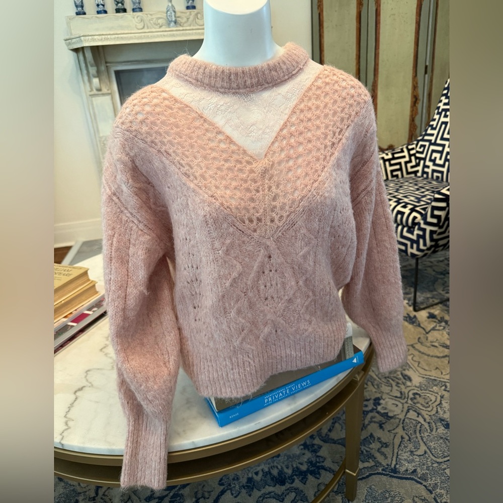 Express Soft Pink Textured Sweater with lace‎ inset. So pretty!🤩